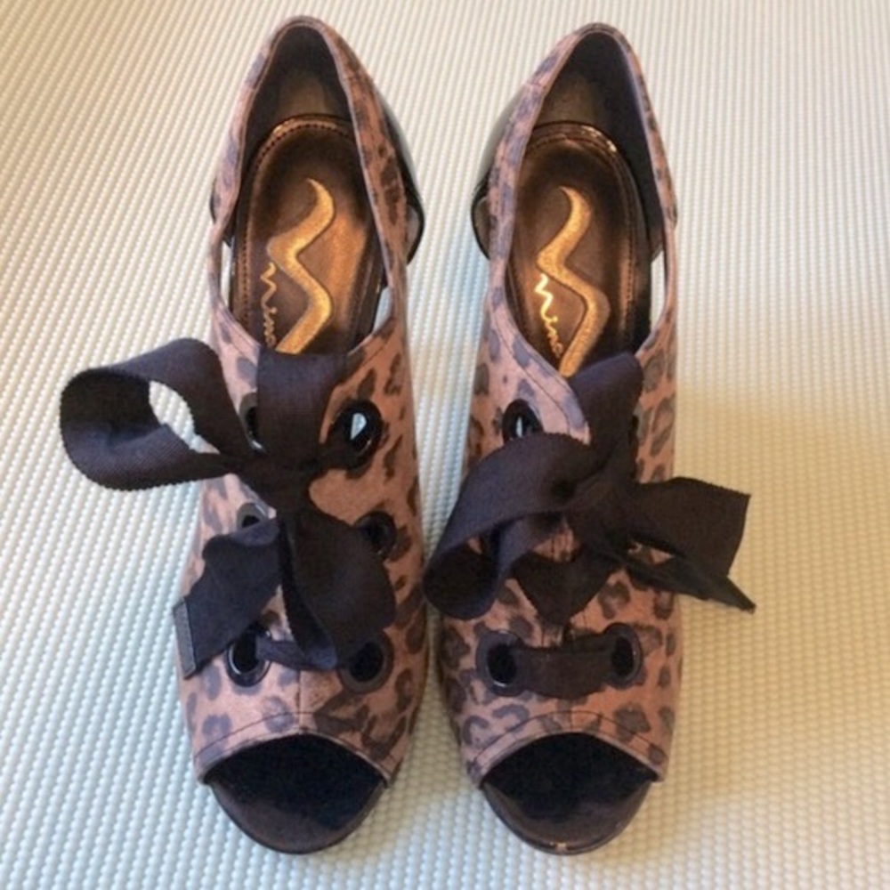 Nina Leopard & Patent Tie Up Heels